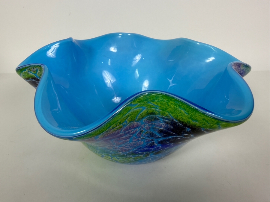 Just Added - Firestorm Wavy Murano Style Art Glass Bowl 9W X 4.5H [Photo 3]