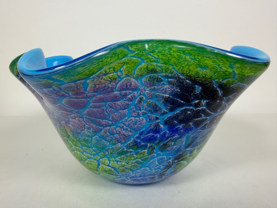 Just Added - Firestorm Wavy Murano Style Art Glass Bowl 9W X 4.5H [Photo 2]