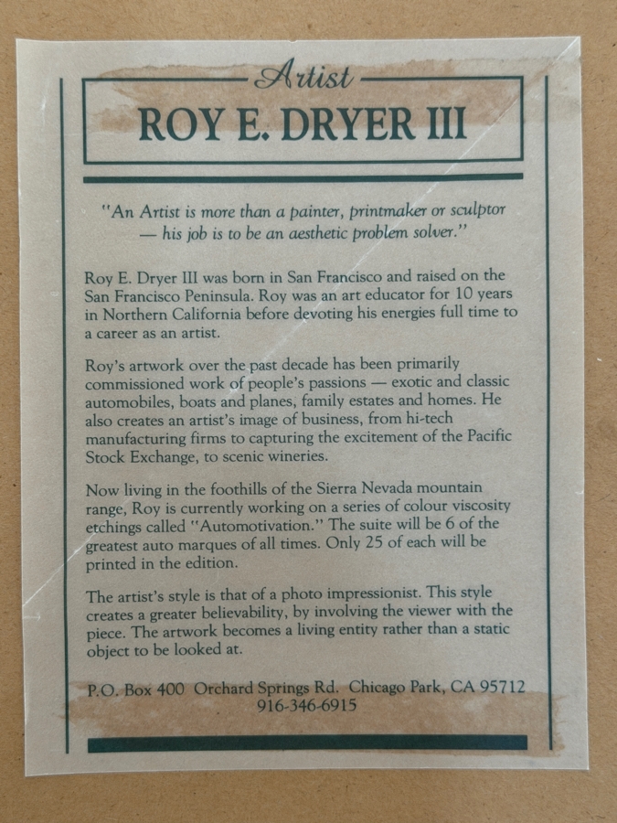 Just Added - Roy Dryer Signed Framed Poster From The Lake Tahoe Concours d'Elegance Wooden Boat Show 24 X 31 [Photo 8]