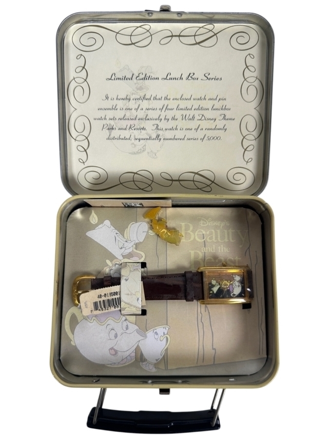 Disney Beauty And The Beast Limited Edition Lunch Box Series Watch And Pin Set