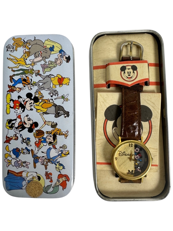 Disney Mickey Mouse Characters Collage Fossil Limited Edition Split Dial Watch With Collector Tin