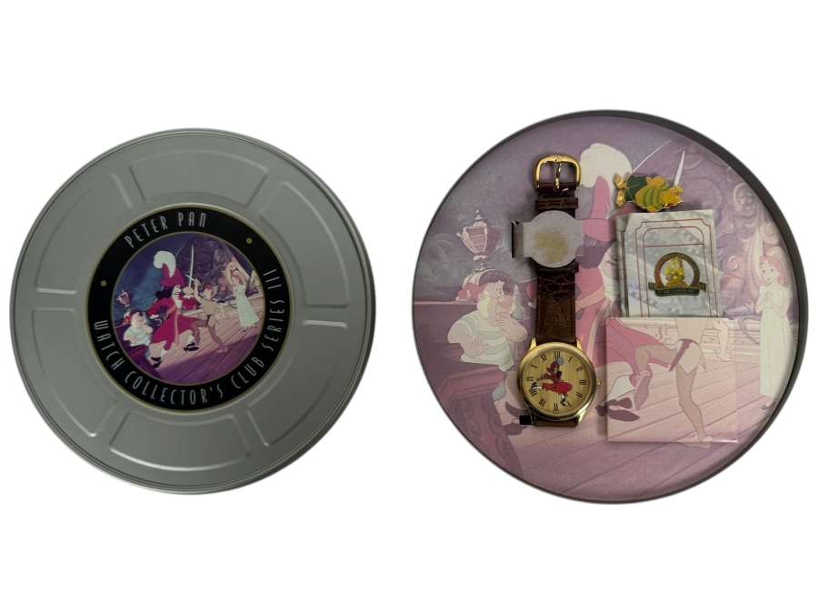 Disney Watch Collectors Club Series III Peter Pan Fossil Limited Edition Watch And Pin Set With Film Reel Tin