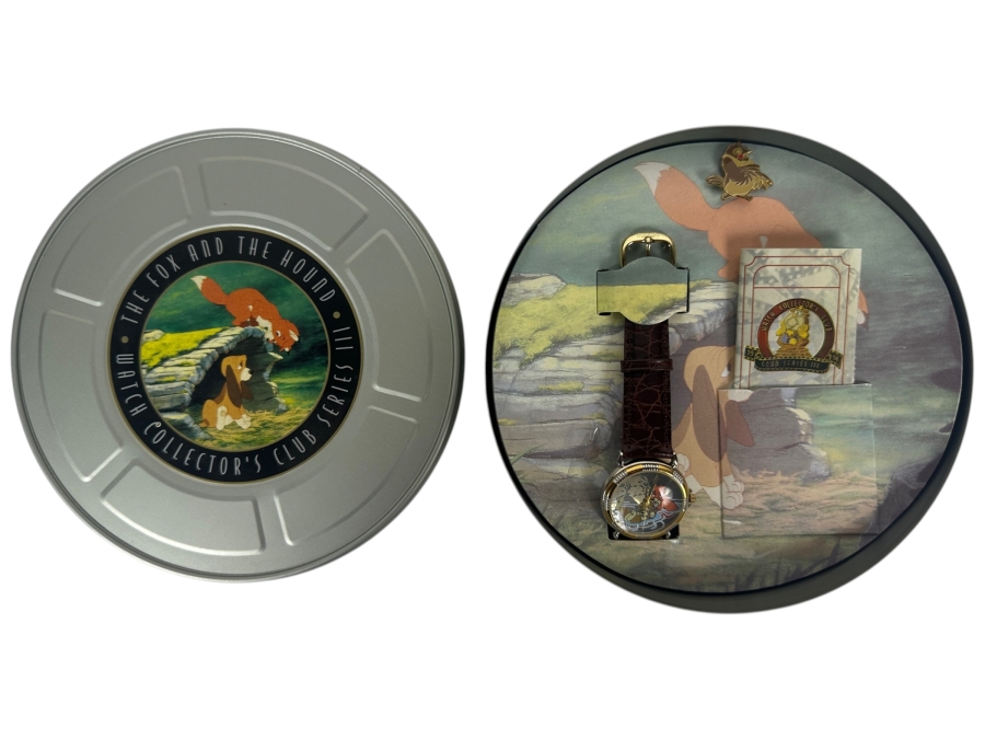 Disney The Fox And The Hound Watch Collectors Club Series III Fossil Limited Edition Watch And Pin Set With Film Reel Tin