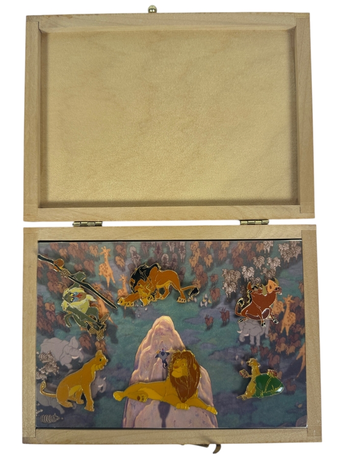 Disney The Lion King Commemorative Limited Edition Seven Piece Pin Set With Wooden Display Case