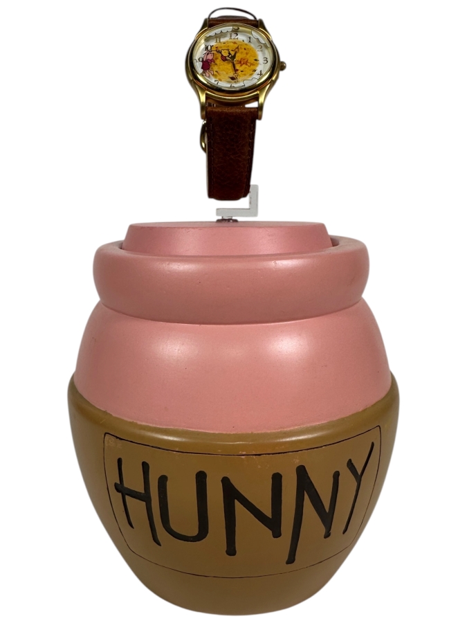Disney Winnie The Pooh Happy Wind-Sday Watch Collectors Club Series VI Fossil Limited Edition Watch With Pink Ceramic Hunny Pot Display Case