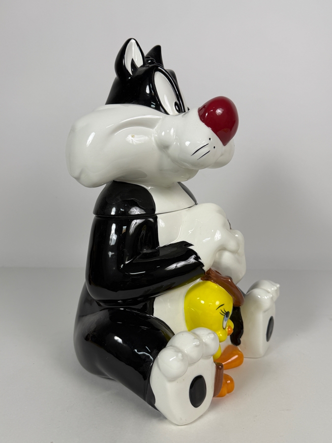 Just Added - Vintage 1997 Warner Bros. Looney Tunes Ceramic Cookie Jar Featuring Sylvester The Cat And Tweety Bird 13.5'H [Photo 4]