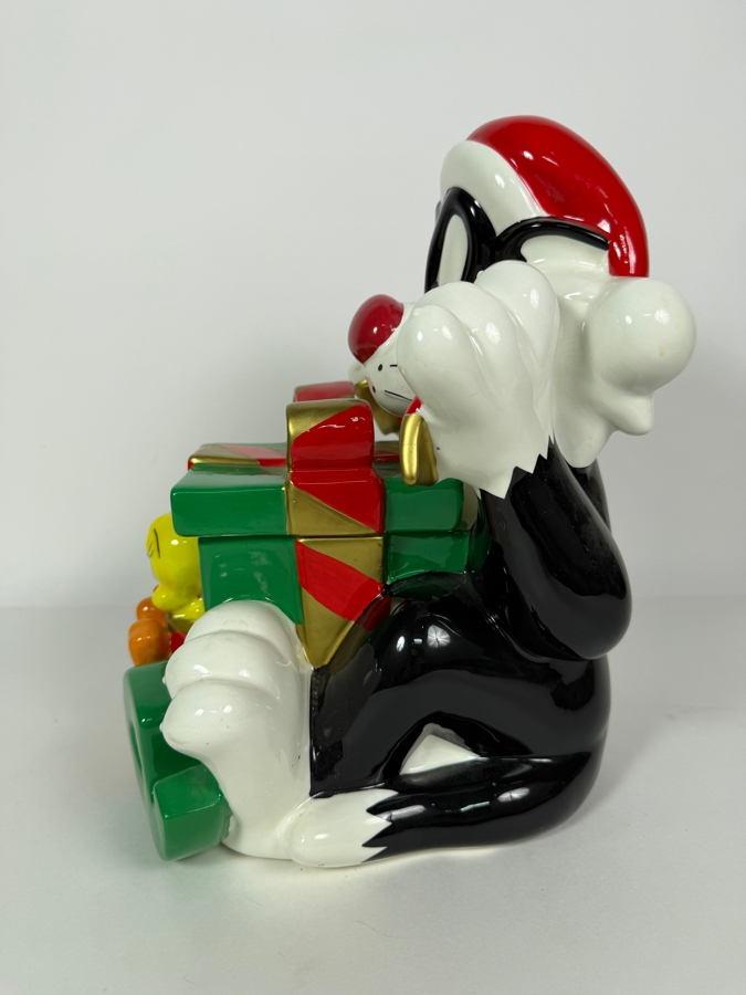 Just Added - Vintage 1998 Warner Bros. Looney Tunes Ceramic Cookie Jar Featuring Sylvester The Cat And Tweety Bird 13'H [Photo 4]