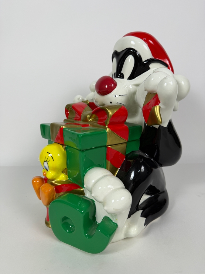 Just Added - Vintage 1998 Warner Bros. Looney Tunes Ceramic Cookie Jar Featuring Sylvester The Cat And Tweety Bird 13'H [Photo 3]