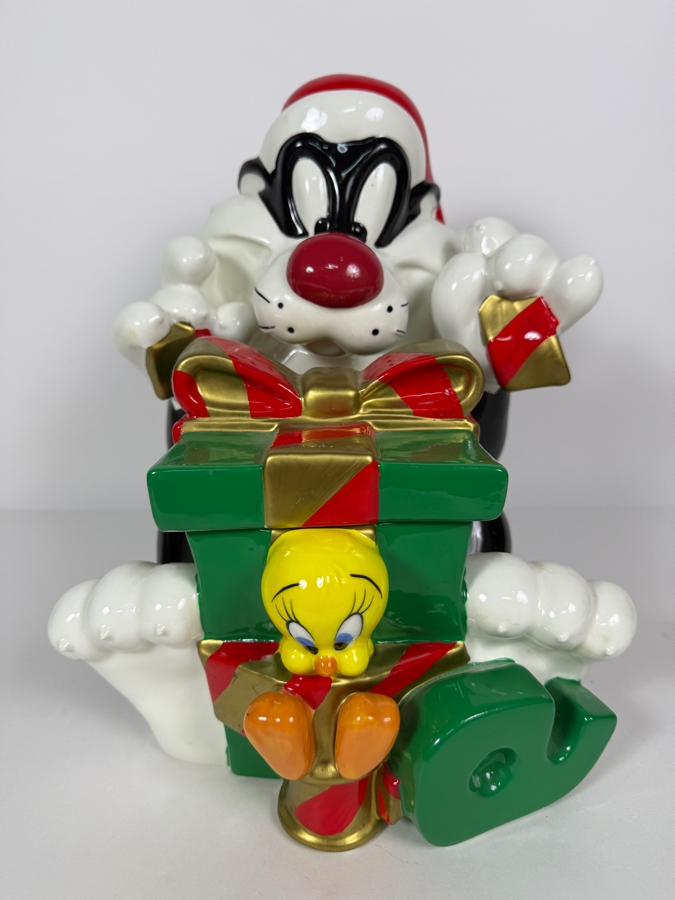 Just Added - Vintage 1998 Warner Bros. Looney Tunes Ceramic Cookie Jar Featuring Sylvester The Cat And Tweety Bird 13'H [Photo 2]