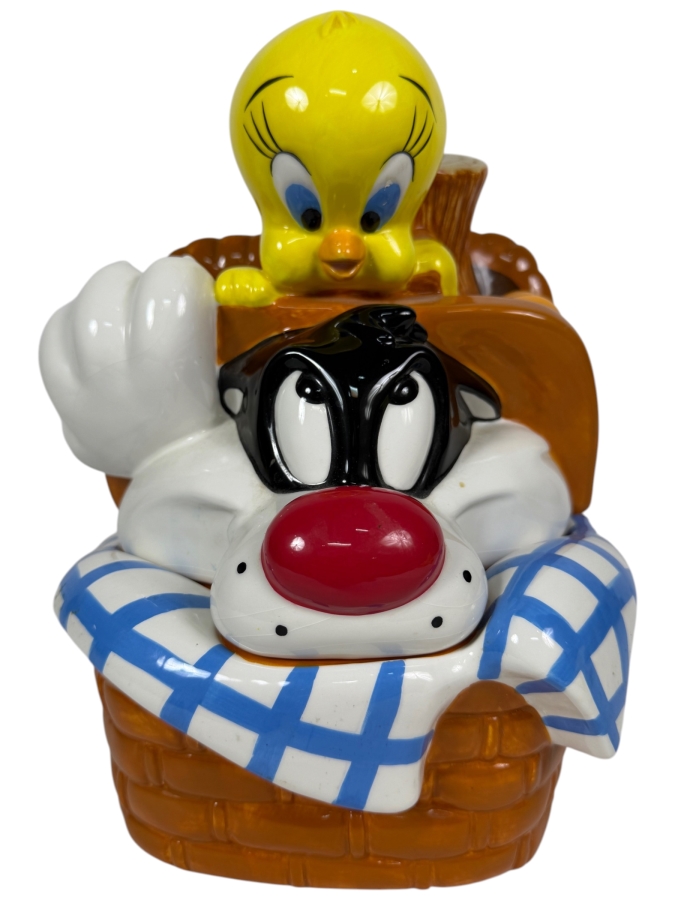 Just Added - Vintage 1999 Warner Bros. Looney Tunes Ceramic Cookie Jar Featuring Sylvester The Cat And Tweety Bird 11'H