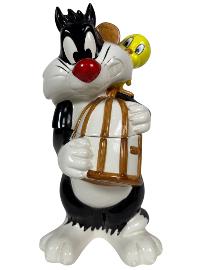Just Added - Vintage 1993 Warner Bros. Looney Tunes Ceramic Cookie Jar Featuring Sylvester The Cat And Tweety Bird 12.5'H