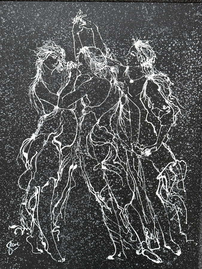 Gerrit Greve (1948-2024, Cardiff by the Sea, CA) Original Acrylic Drip Painting On Canvas Titled '3 Graces #31'  Signed Lower Left 30 X 40 Estimate $1,200 - $1,500 [Photo 2]