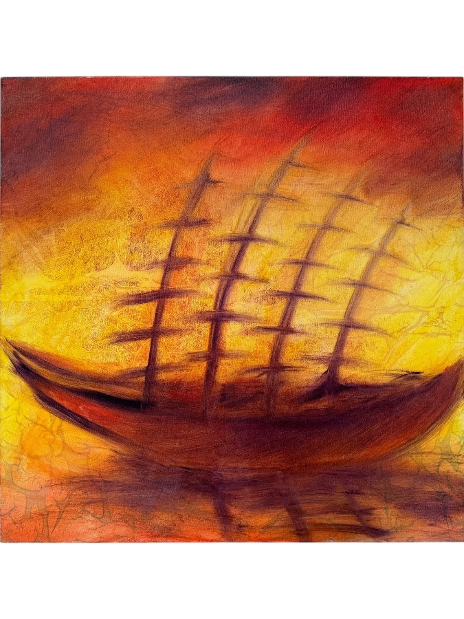 Gerrit Greve (1948-2024, Cardiff by the Sea, CA) Original Acrylic Painting On Canvas Titled 'Ships' 2023 Signed Verso 36 X 36 Estimate $1,300 - $1,600
