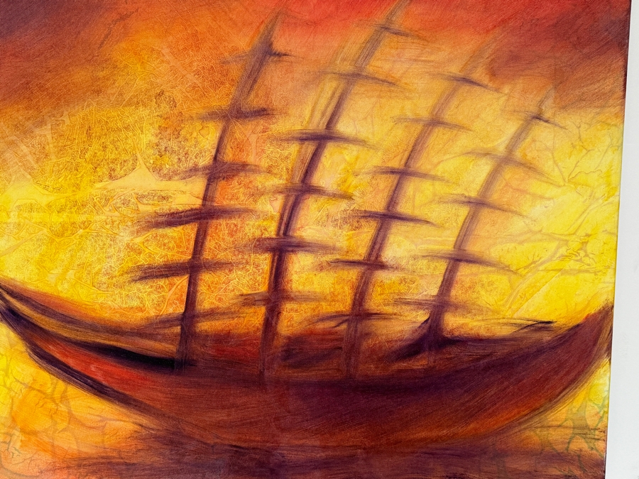 Gerrit Greve (1948-2024, Cardiff by the Sea, CA) Original Acrylic Painting On Canvas Titled 'Ships' 2023 Signed Verso 36 X 36 Estimate $1,300 - $1,600 [Photo 2]