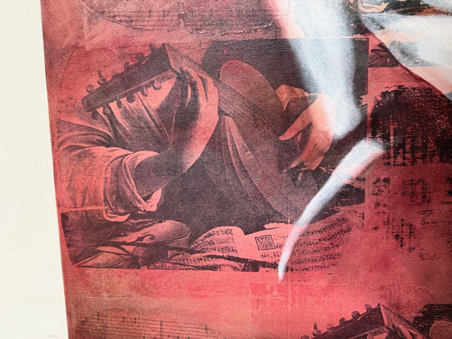 Gerrit Greve (1948-2024, Cardiff by the Sea, CA) Original Acrylic With Carbon Transfers Painting On Canvas Titled 'Music Memories #4' 1994 Signed Verso 36 X 40 Estimate $1,400 - $1,800 [Photo 6]