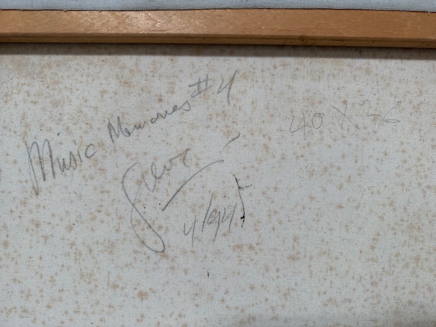 Gerrit Greve (1948-2024, Cardiff by the Sea, CA) Original Acrylic With Carbon Transfers Painting On Canvas Titled 'Music Memories #4' 1994 Signed Verso 36 X 40 Estimate $1,400 - $1,800 [Photo 10]