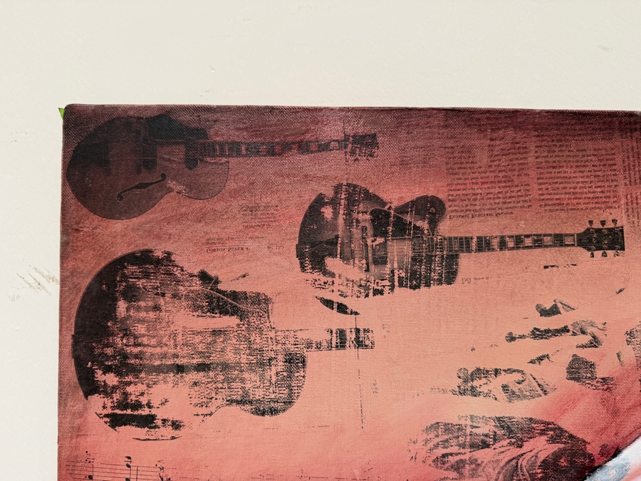 Gerrit Greve (1948-2024, Cardiff by the Sea, CA) Original Acrylic With Carbon Transfers Painting On Canvas Titled 'Music Memories #4' 1994 Signed Verso 36 X 40 Estimate $1,400 - $1,800 [Photo 3]