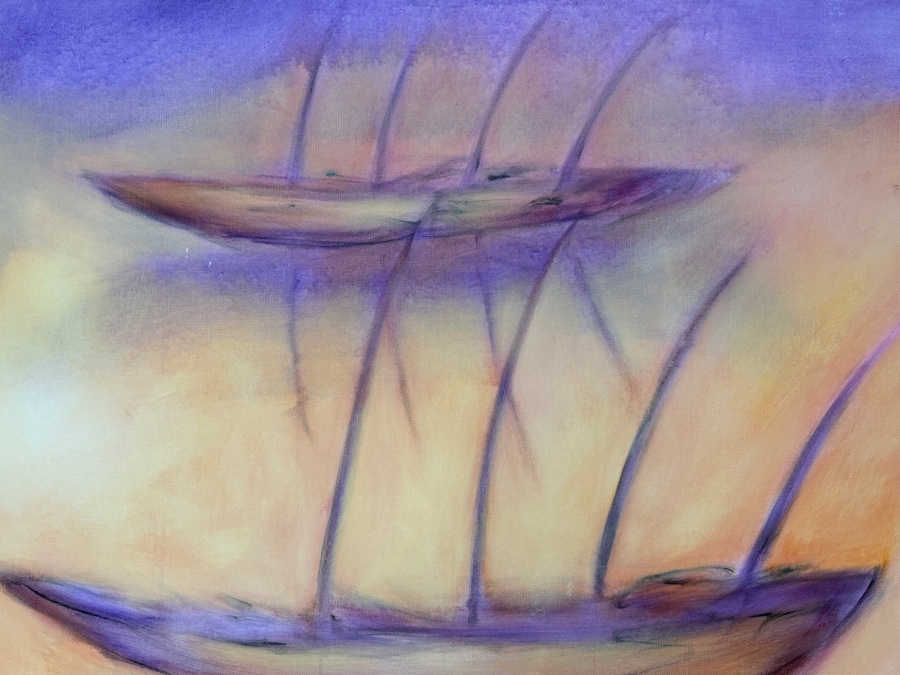 Gerrit Greve (1948-2024, Cardiff by the Sea, CA) Original Acrylic Painting On Canvas Titled 'Ships' 2023 Signed Lower Left And Verso 36 X 36 Estimate $1,300 - $1,600 [Photo 3]