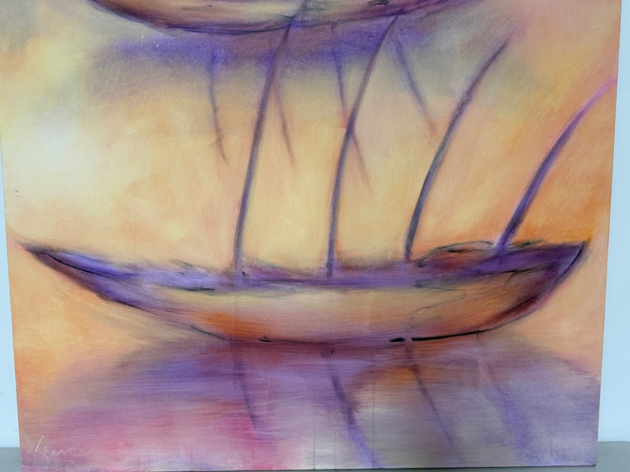 Gerrit Greve (1948-2024, Cardiff by the Sea, CA) Original Acrylic Painting On Canvas Titled 'Ships' 2023 Signed Lower Left And Verso 36 X 36 Estimate $1,300 - $1,600 [Photo 2]