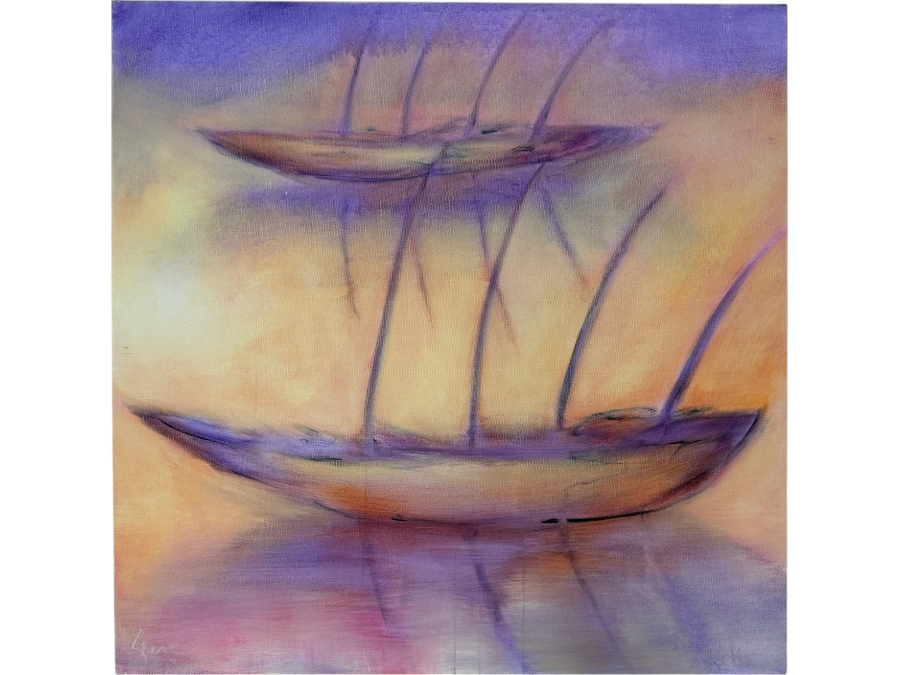Gerrit Greve (1948-2024, Cardiff by the Sea, CA) Original Acrylic Painting On Canvas Titled 'Ships' 2023 Signed Lower Left And Verso 36 X 36 Estimate $1,300 - $1,600