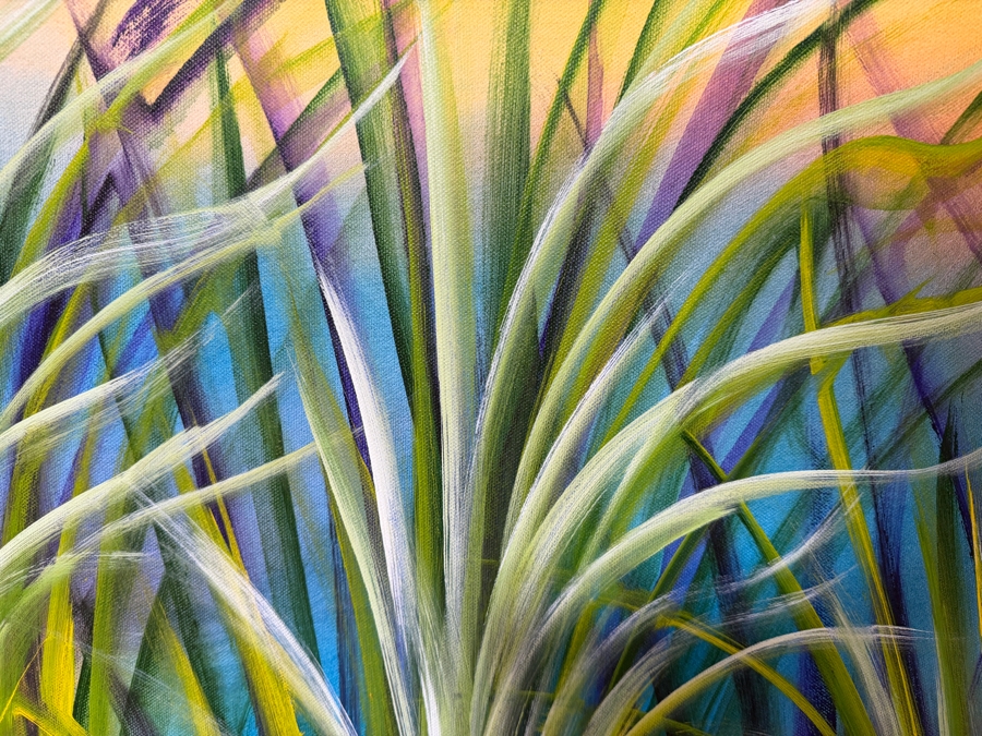 Gerrit Greve (1948-2024, Cardiff by the Sea, CA) Original Acrylic Painting On Canvas Titled 'Birthday Reeds' 2019 Signed Lower Left And Verso 48 X 24 Estimate $1,200 - $1,400 [Photo 3]