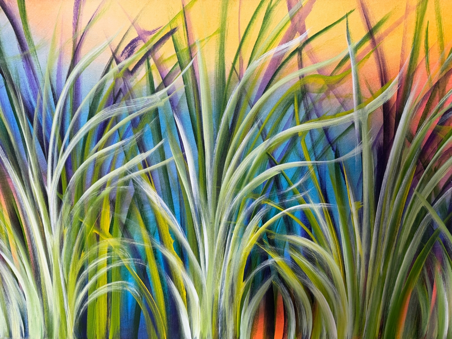 Gerrit Greve (1948-2024, Cardiff by the Sea, CA) Original Acrylic Painting On Canvas Titled 'Birthday Reeds' 2019 Signed Lower Left And Verso 48 X 24 Estimate $1,200 - $1,400 [Photo 2]