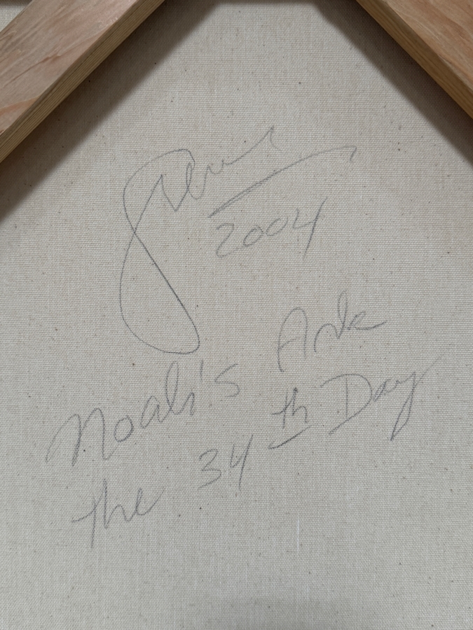 Gerrit Greve (1948-2024, Cardiff by the Sea, CA) Original Acrylic Painting On Canvas Titled 'Noah's Ark  The 34th Day' 2004 Signed Verso 30 X 48 Estimate $1,400 - $1,800 [Photo 9]