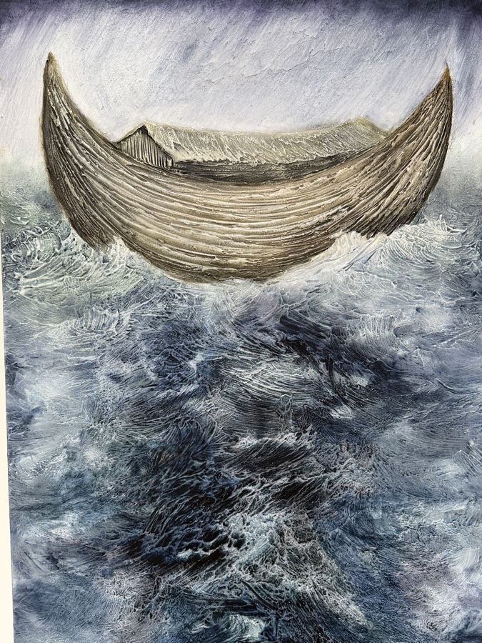 Gerrit Greve (1948-2024, Cardiff by the Sea, CA) Original Acrylic Painting On Canvas Titled 'Noah's Ark  The 34th Day' 2004 Signed Verso 30 X 48 Estimate $1,400 - $1,800 [Photo 2]
