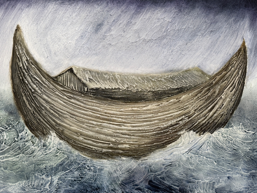 Gerrit Greve (1948-2024, Cardiff by the Sea, CA) Original Acrylic Painting On Canvas Titled 'Noah's Ark  The 34th Day' 2004 Signed Verso 30 X 48 Estimate $1,400 - $1,800 [Photo 5]