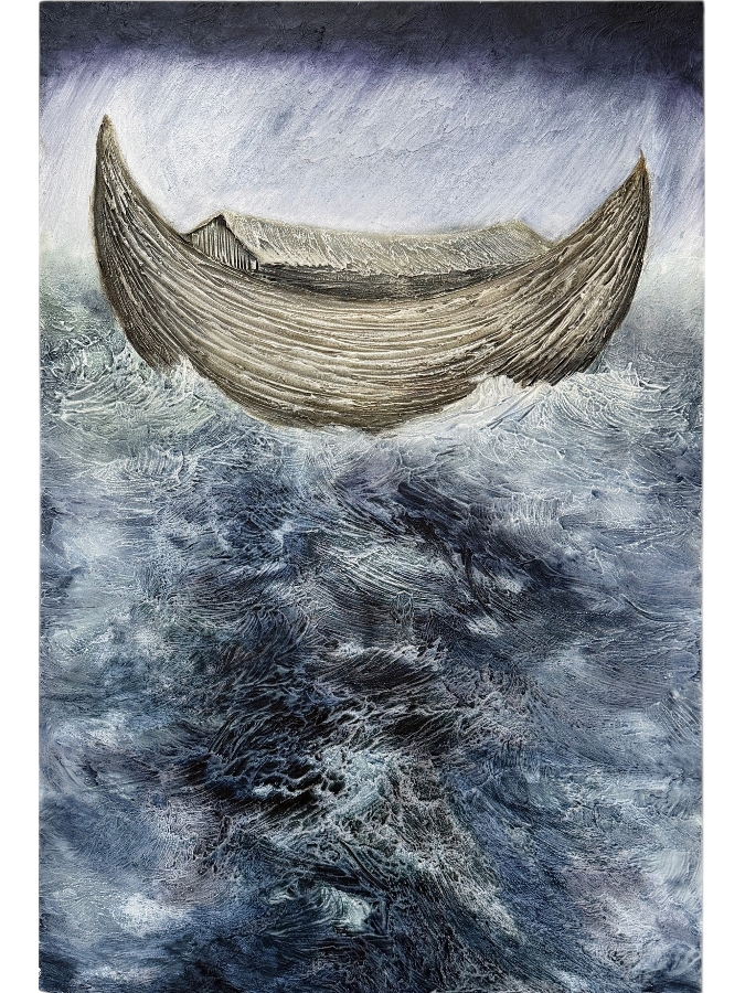 Gerrit Greve (1948-2024, Cardiff by the Sea, CA) Original Acrylic Painting On Canvas Titled 'Noah's Ark  The 34th Day' 2004 Signed Verso 30 X 48 Estimate $1,400 - $1,800