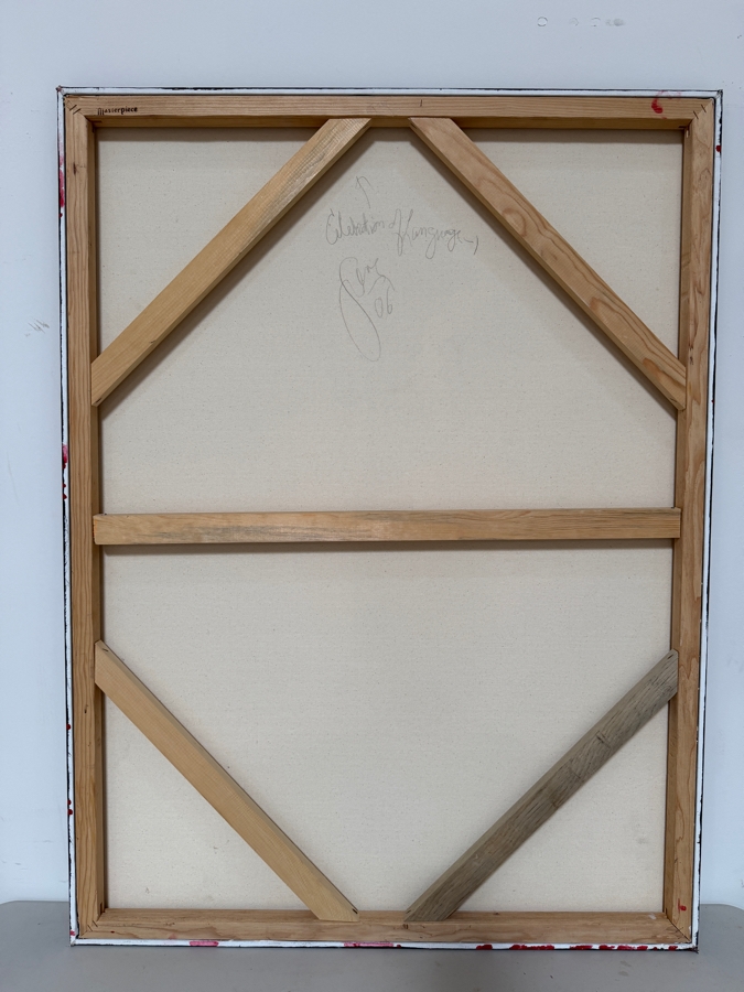 Gerrit Greve (1948-2024, Cardiff by the Sea, CA) Original Acrylic And Sand Painting On Canvas Titled 'Celebration Of Language' 2006 Signed Verso 36 X 48 Estimate $1,700 - $2,200 [Photo 5]