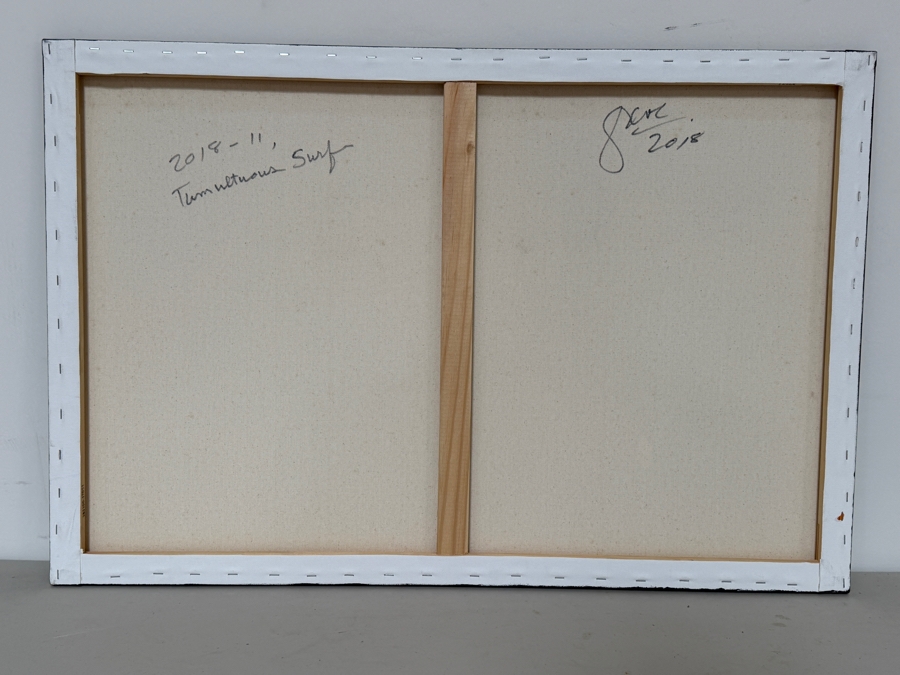 Gerrit Greve (1948-2024, Cardiff by the Sea, CA) Original Acrylic Painting On Canvas Titled 'Tumultuous Surf' 2018 Signed Verso 36 X 24 Estimate $900 - $1,100 [Photo 5]