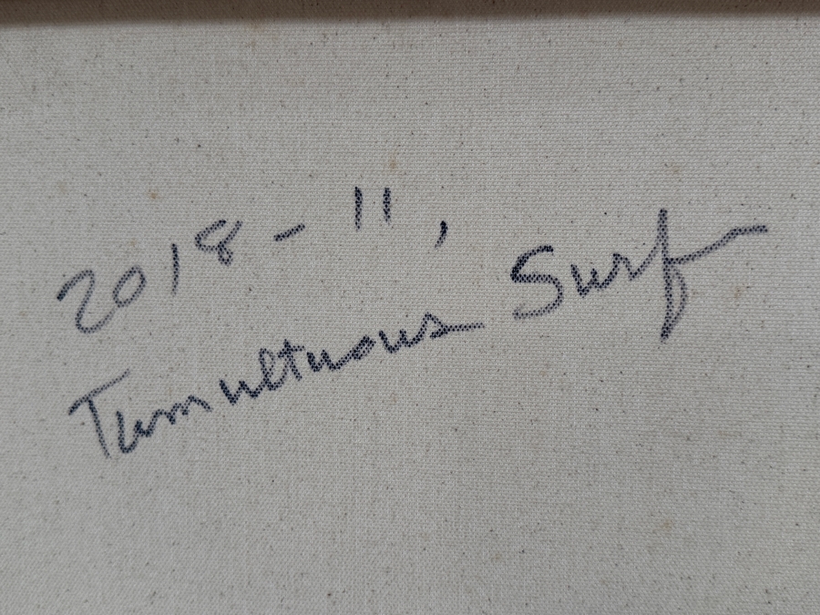 Gerrit Greve (1948-2024, Cardiff by the Sea, CA) Original Acrylic Painting On Canvas Titled 'Tumultuous Surf' 2018 Signed Verso 36 X 24 Estimate $900 - $1,100 [Photo 7]