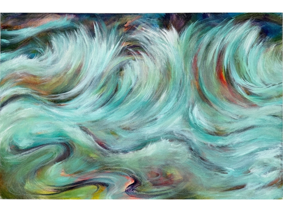 Gerrit Greve (1948-2024, Cardiff by the Sea, CA) Original Acrylic Painting On Canvas Titled 'Tumultuous Surf' 2018 Signed Verso 36 X 24 Estimate $900 - $1,100
