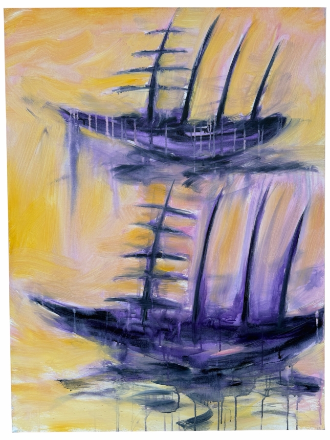 Gerrit Greve (1948-2024, Cardiff by the Sea, CA) Original Acrylic Painting On Canvas Titled 'Ships' 2023 Signed Verso 30 X 40 Estimate $1,200 - $1,500