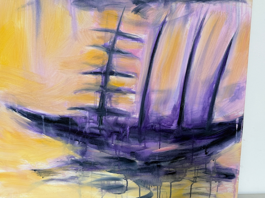 Gerrit Greve (1948-2024, Cardiff by the Sea, CA) Original Acrylic Painting On Canvas Titled 'Ships' 2023 Signed Verso 30 X 40 Estimate $1,200 - $1,500 [Photo 2]