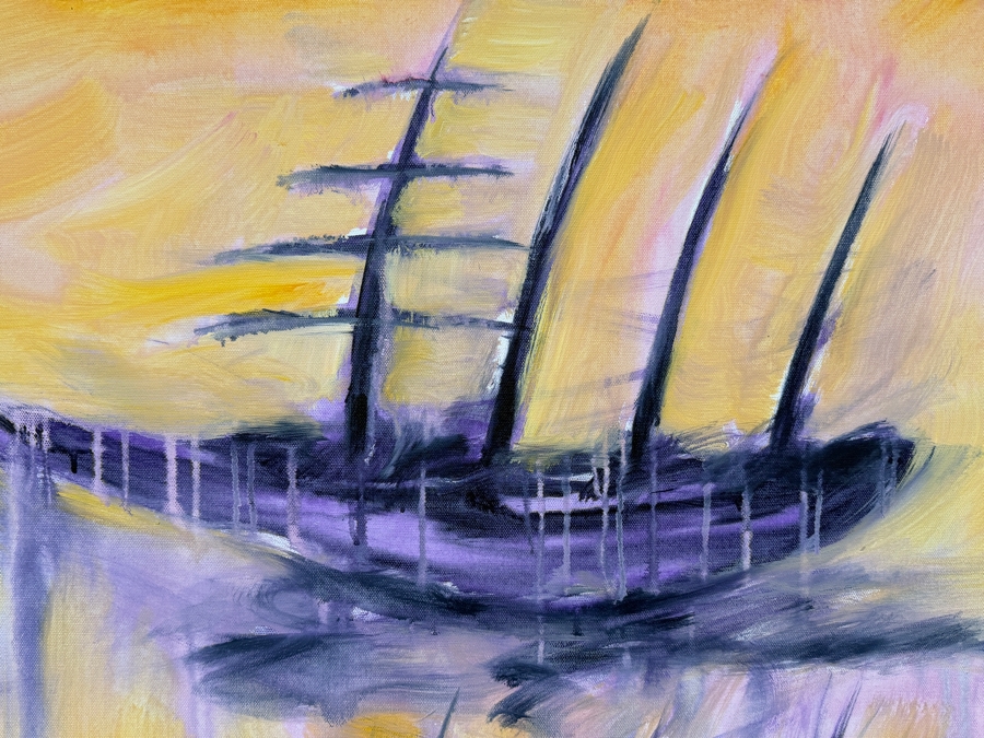 Gerrit Greve (1948-2024, Cardiff by the Sea, CA) Original Acrylic Painting On Canvas Titled 'Ships' 2023 Signed Verso 30 X 40 Estimate $1,200 - $1,500 [Photo 3]