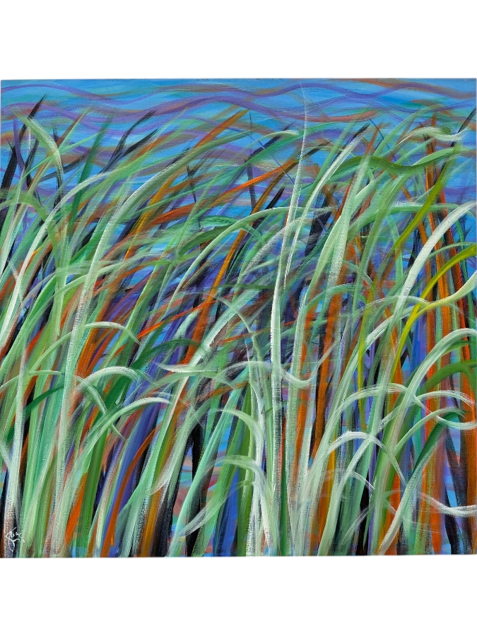 Gerrit Greve (1948-2024, Cardiff by the Sea, CA) Original Acrylic Painting On Canvas Titled 'Autumn Reeds' 1997 Signed Lower Left And Verso 36 X 36 Estimate $1,300 - $1,600