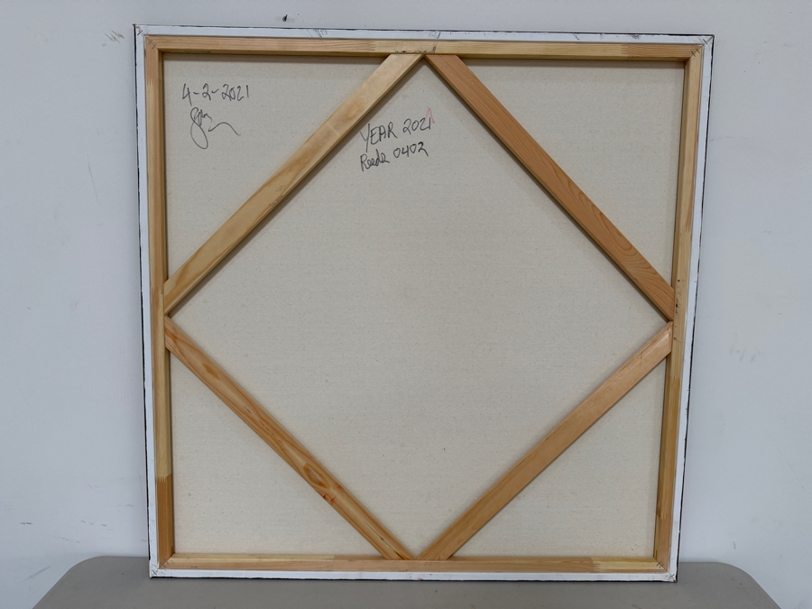 Gerrit Greve (1948-2024, Cardiff by the Sea, CA) Original Acrylic Painting On Canvas Titled 'Reeds 0402' 2021 Signed Lower Left And Verso 36 X 36 Estimate $1,300 - $1,600 [Photo 6]