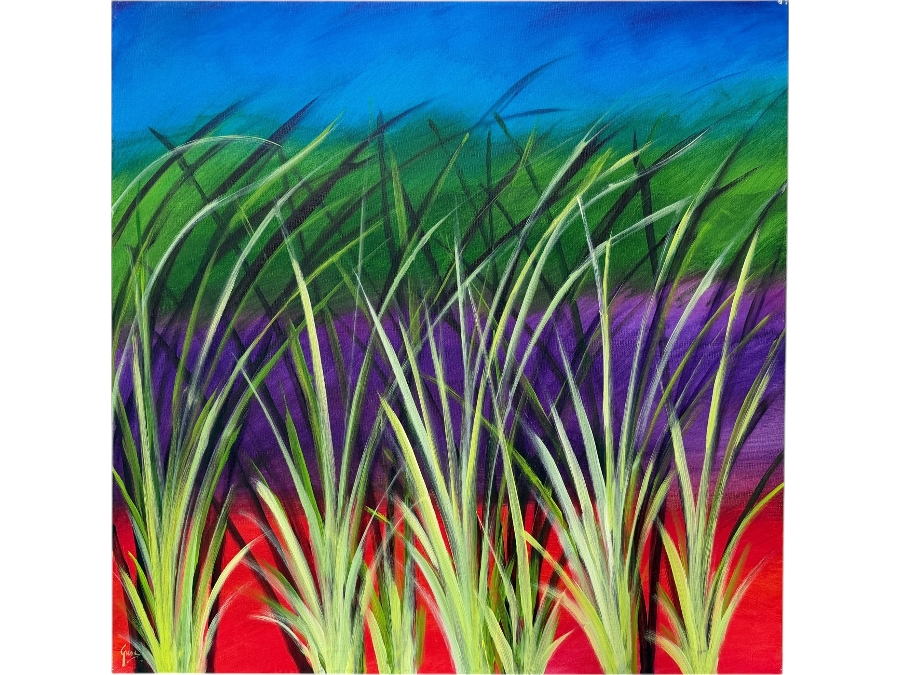 Gerrit Greve (1948-2024, Cardiff by the Sea, CA) Original Acrylic Painting On Canvas Titled 'Reeds 0402' 2021 Signed Lower Left And Verso 36 X 36 Estimate $1,300 - $1,600