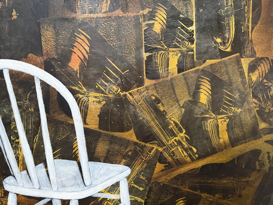 Gerrit Greve (1948-2024, Cardiff by the Sea, CA) Original Acrylic And Carbon Transfers Painting On Canvas Titled 'Music Memories #1' 1994 Signed Verso 30 X 40 Estimate $1,200 - $1,500 [Photo 5]