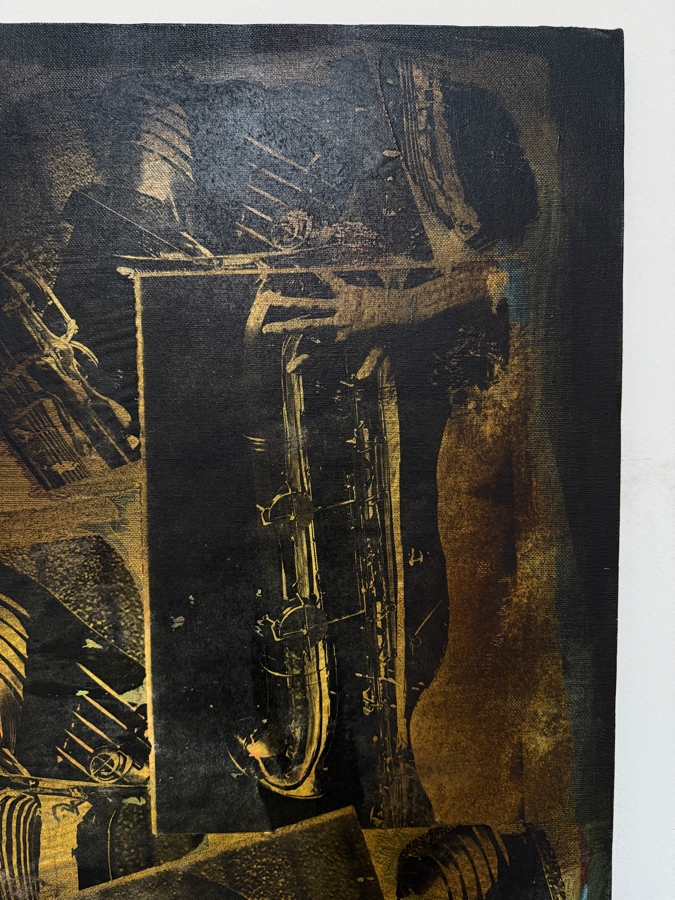 Gerrit Greve (1948-2024, Cardiff by the Sea, CA) Original Acrylic And Carbon Transfers Painting On Canvas Titled 'Music Memories #1' 1994 Signed Verso 30 X 40 Estimate $1,200 - $1,500 [Photo 3]