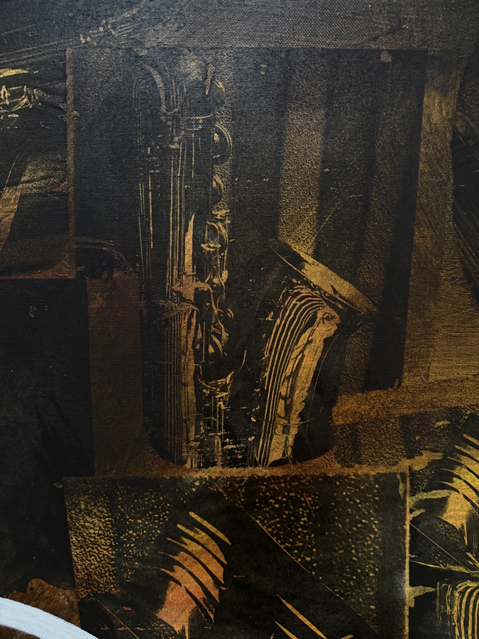 Gerrit Greve (1948-2024, Cardiff by the Sea, CA) Original Acrylic And Carbon Transfers Painting On Canvas Titled 'Music Memories #1' 1994 Signed Verso 30 X 40 Estimate $1,200 - $1,500 [Photo 4]