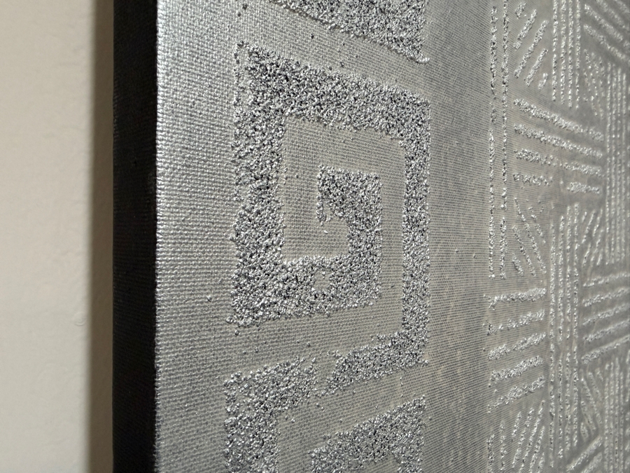 Gerrit Greve (1948-2024, Cardiff by the Sea, CA) Original Acrylic And Sand Painting On Canvas Titled 'Trinity On Silver' 2001 Signed Verso 48 X 48 Estimate $2,300 - $2,900 [Photo 6]
