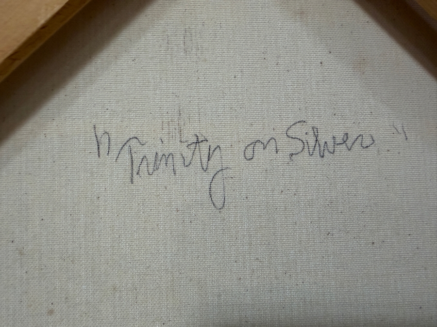 Gerrit Greve (1948-2024, Cardiff by the Sea, CA) Original Acrylic And Sand Painting On Canvas Titled 'Trinity On Silver' 2001 Signed Verso 48 X 48 Estimate $2,300 - $2,900 [Photo 8]