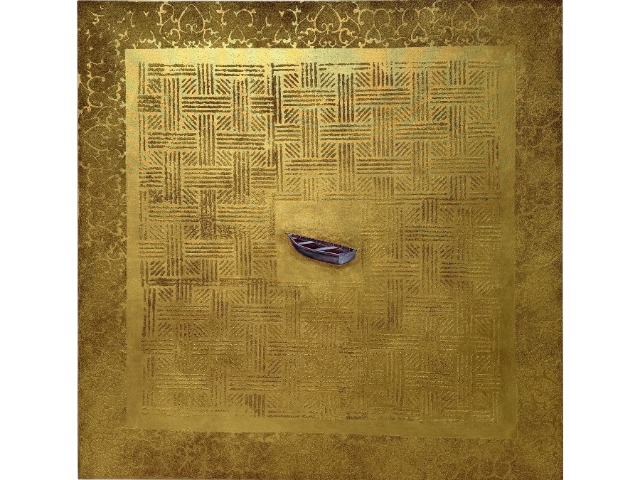 Gerrit Greve (1948-2024, Cardiff by the Sea, CA) Original Acrylic And Sand Painting On Canvas Titled 'Journey Icon' 2001 Signed Verso 48 X 48 Estimate $2,300 - $2,900