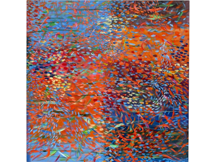 Gerrit Greve (1948-2024, Cardiff by the Sea, CA) Original Acrylic Painting On Canvas Titled 'Underwater Game' 1997 Signed Lower Right And Verso 48 X 48 Estimate $2,300 - $2,900