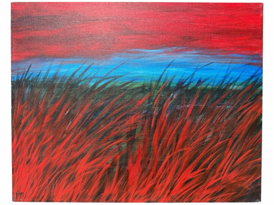 Gerrit Greve (1948-2024, Cardiff by the Sea, CA) Original Acrylic Painting On Canvas Titled 'Red Reeds Renewed' 2003 Signed Lower Left And Verso 20 X 16 Estimate $300 - $400