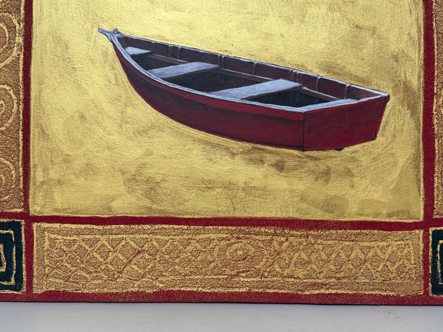 Gerrit Greve (1948-2024, Cardiff by the Sea, CA) Original Acrylic And Sand Painting On Canvas Titled 'Byzantine Boat' 2003 Signed Verso 20 X 16 Estimate $300 - $400 (Retails $2,400) [Photo 5]