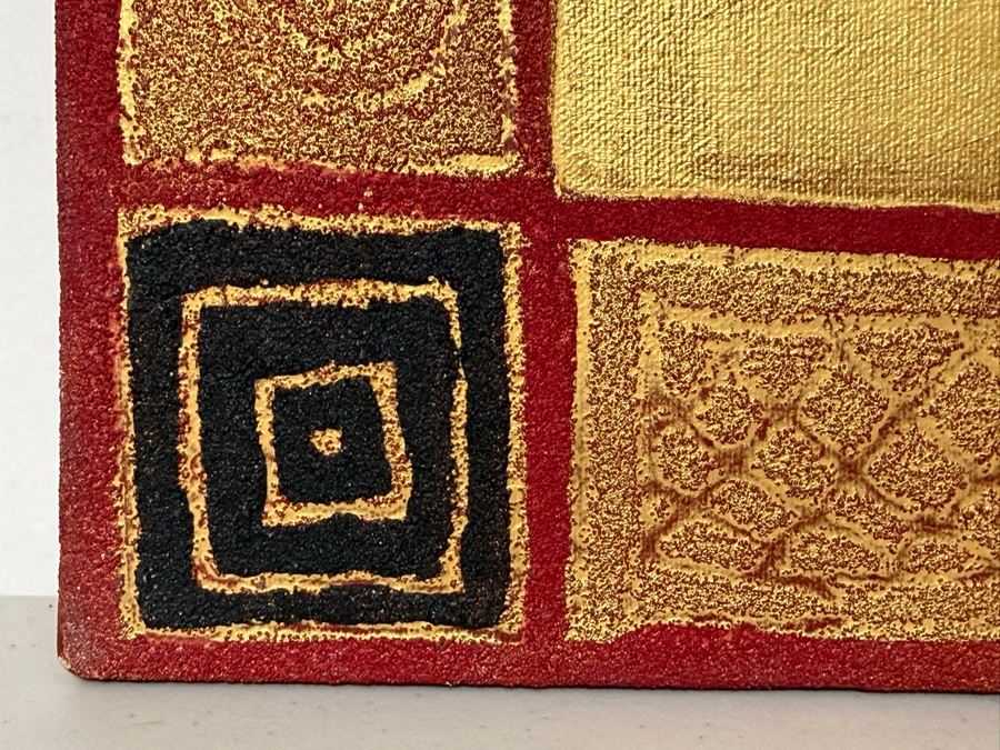 Gerrit Greve (1948-2024, Cardiff by the Sea, CA) Original Acrylic And Sand Painting On Canvas Titled 'Byzantine Boat' 2003 Signed Verso 20 X 16 Estimate $300 - $400 (Retails $2,400) [Photo 4]